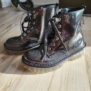 Steve Madden Glittery Waterproof Girls Moto Boots Size Med 4 Black Clear Sole